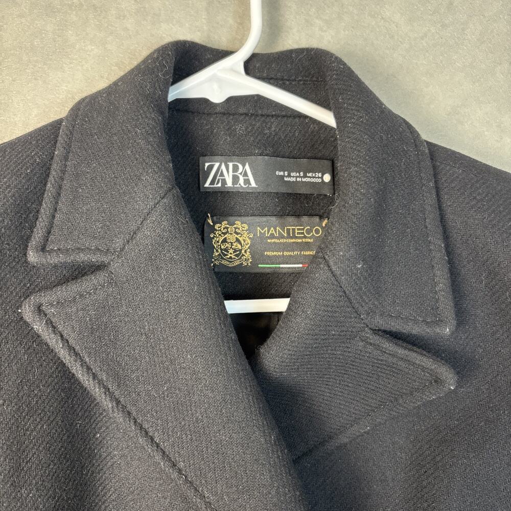 Zara Manteco Pea Coat Women’s Small Wool Military Black Double Breasted Pockets - Picture 2 of 7